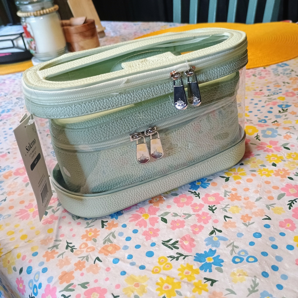 Expressions Mint Green Transparent Cosmetic Bag. 2 Piece  ! NWT !
